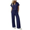 thumbnail image 1 of GEWSEY Womens 2 Piece Summer Outfit Lounge Set Cap Sleeve Polo Top And Pant Set Tracksuit Travel Matching Outfit 2025 (Dark Blue, XXL), 1 of 8