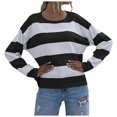 thumbnail image 1 of GEWSEY Womens 2025 Fall Striped Sweaters Long Sleeve Crew Neck Shirts Ribbed Knit Color Block Lightweight Pullover Sweater Top (Black, L), 1 of 8