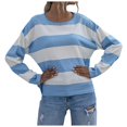 thumbnail image 1 of GEWSEY Womens 2025 Fall Striped Sweaters Long Sleeve Crew Neck Shirts Ribbed Knit Color Block Lightweight Pullover Sweater Top (Blue, S), 1 of 8