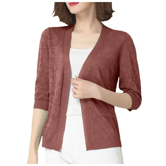 GEWSEY Womens 2025 Short Sleeve Crochet Summer Cardigan Cropped Button Sweater Lightweight Shrug for Dress (, 3XL)