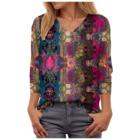 GEWSEY Womens 3/4 Length Sleeve Tunic Tops Casual V Neck Shirts Basic Tees Business Work Blouses Summer Fall 2025 Clothes (, L)