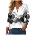 thumbnail image 1 of GEWSEY Womens 3/4 Sleeve Tops Summer Henley V-Neck Tshirts Casual Pleated Blouse Dressy Loose Floral Basic Tee (White, 3XL), 1 of 5