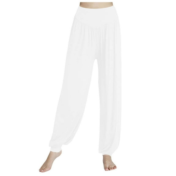 GEWSEY Womens Baggy Wide Leg Pants Casual Elastic Waisted Palazzo Harem Pants with Pockets (White, S)