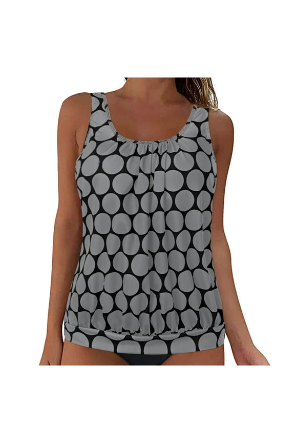 Womens Blouson Tankini Top No Bottom Loose Fit Swim Top Modest Tank Top Grey, 3XL
