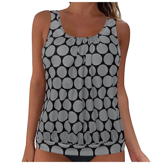 GEWSEY Womens Blouson Tankini Top No Bottom Loose Fit Swim Top Modest Tank Top Grey, L