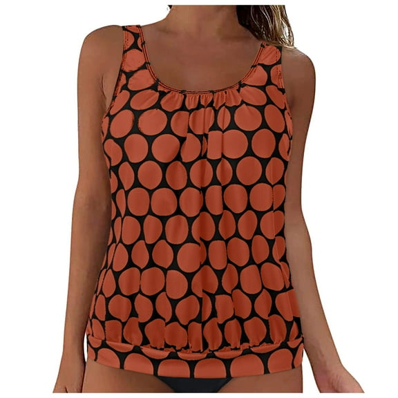 GEWSEY Womens Blouson Tankini Top No Bottom Loose Fit Swim Top Modest Tank Top Orange, M