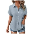 thumbnail image 1 of GEWSEY Womens Button Down Shirts 3/4 Sleeve Dress Blouses Business Casual Collared Oxford Tops (Light Blue, L), 1 of 8