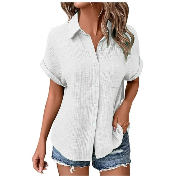 GEWSEY Womens Button Down Shirts 3/4 Sleeve Dress Blouses Business Casual Collared Oxford Tops (White, S)
