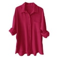 thumbnail image 1 of GEWSEY Womens Button Down Shirts Dress Shirts Long Sleeve Blouses V Neck Solid Casual Tunics Tops with Pockets (Hot Pink, M), 1 of 5