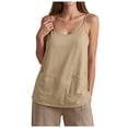 thumbnail image 1 of GEWSEY Womens Camisole Tank Tops Dressy Casual Cotton Linen Gauze Cami Shirts Adjustable Spaghetti Straps Tunic with Pockets (Beige, XXL), 1 of 8