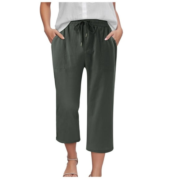 GEWSEY Womens Capri Pants Loose Yoga Pants Wide Leg Drawstring Comfy Lounge Pajama Capris Sweatpants with Pockets (Army Green, S)