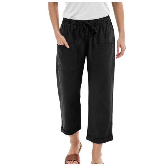 GEWSEY Womens Capri Pants Loose Yoga Pants Wide Leg Soft Drawstring Comfy Lounge Pajama Capris Sweatpants with Pockets (Black, M)