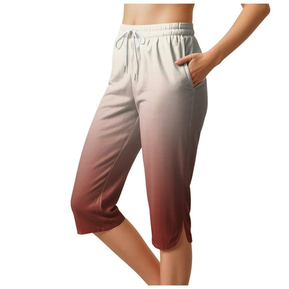 GEWSEY Womens Capri Pants Soft Casual High Waisted Wide Leg Lounge Pants Drawstring Loose Palazzo Pants Trousers with Pockets (Brick Red, S)