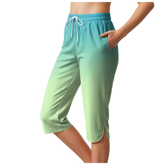 GEWSEY Womens Capri Pants Soft Casual High Waisted Wide Leg Lounge Pants Drawstring Loose Palazzo Pants Trousers with Pockets (Mint Green, M)