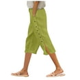thumbnail image 1 of GEWSEY Womens Casual Capri Pants Elastic Waist Solid Color 3/4 Wide Leg Summer Trousers with Pockets (Green, XXL), 1 of 5