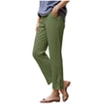 thumbnail image 1 of GEWSEY Womens Cotton Cropped Pants Loose Fit Wide Leg Capri Casual Plus Size Elastic Waist Trousers (Army Green, XXL), 1 of 8