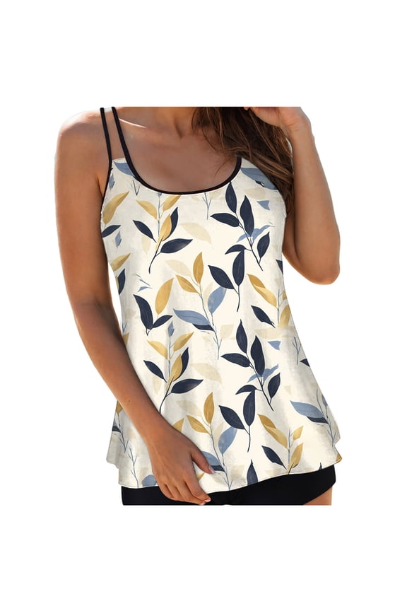 Womens Crew Neck Tankini Top Only Tummy Control Bathing Suit Top No Bottom 2025 (Khaki, L)
