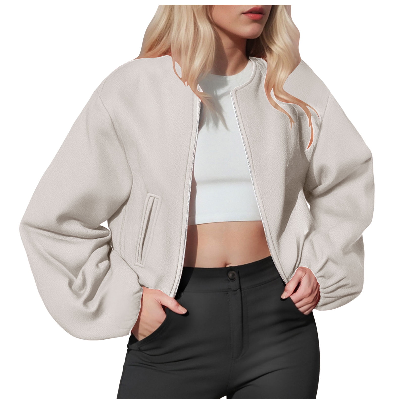 GEWSEY Womens Cropped Bomber Jacket Casual Zip Up Varsity