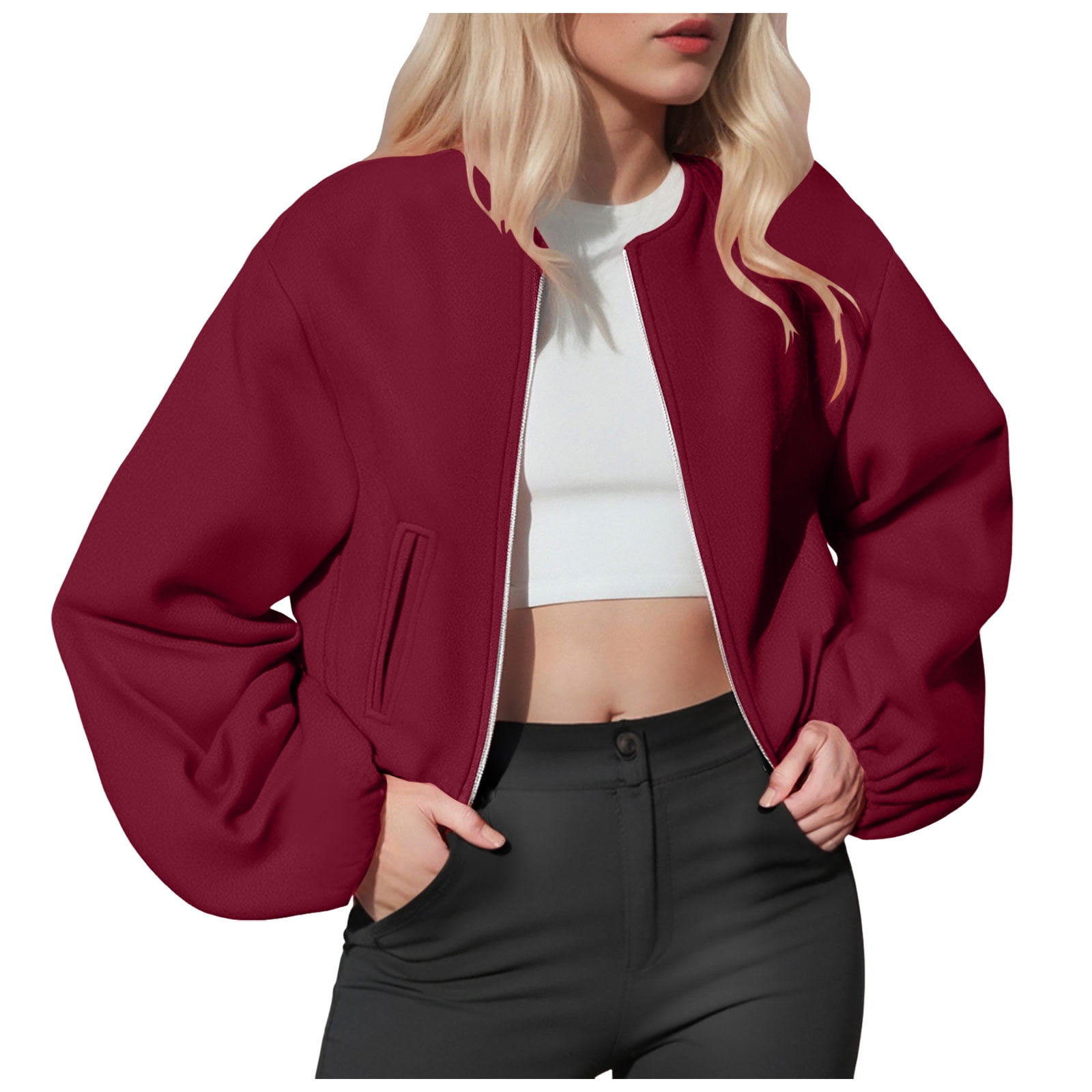 GEWSEY Womens Cropped Bomber Jacket Casual Zip Up Varsity