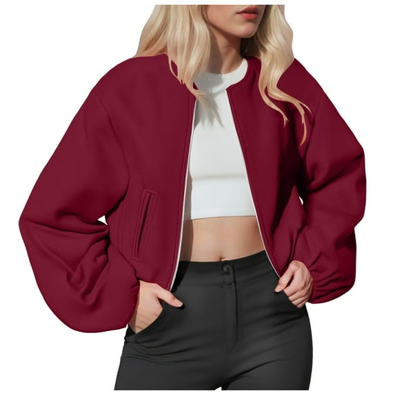 GEWSEY Womens Cropped Bomber Jacket Casual Zip Up Varsity Jackets Trendy Outwear Coats with Welt Pockets (, S)