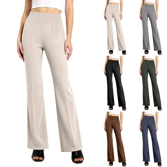 GEWSEY Womens Dress Pants Elastic High Waisted Stretch Bootcut Business Casual Pants Pull on Office Work Slacks (Black, XXL)