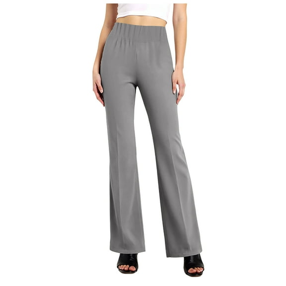 GEWSEY Womens Dress Pants Elastic High Waisted Stretch Bootcut Business Casual Pants Pull on Office Work Slacks (Grey, S)