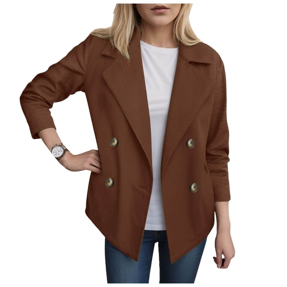 GEWSEY Womens Fall Winter Casual Business Wool Blend Coat Loose Double Dressy Blazer Pea Coat (Brown, XXL)