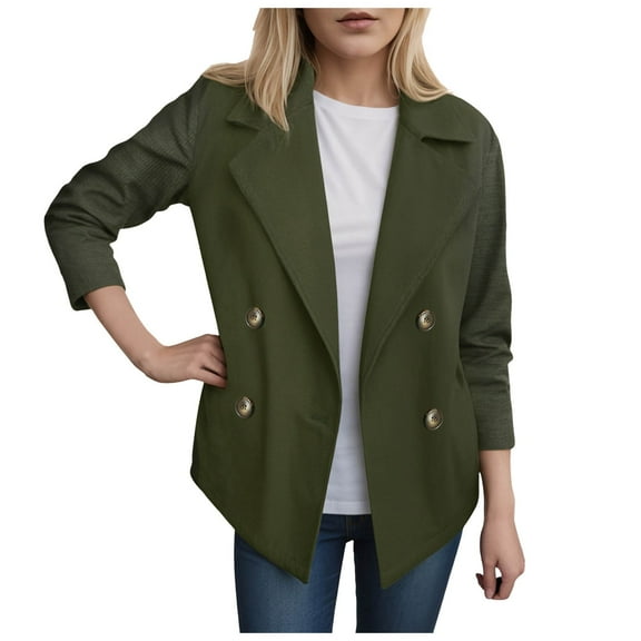 GEWSEY Womens Fall Winter Casual Business Wool Blend Coat Loose Double Breasted Dressy Blazer Pea Coat (Green, M)