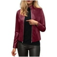 thumbnail image 1 of GEWSEY Womens Faux Leather Long Sleeve Jackets Quilted Moto Outwear Slim Lapel Coats (Wine, 5XL), 1 of 9