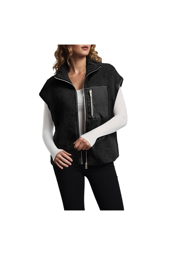 Womens Fleece Jacket Vest Sleeveless Fuzzy Sherpa Jackets Zip Up Oversized Casual Coats Fall Winter Womens Tops 2025 (Black, M)