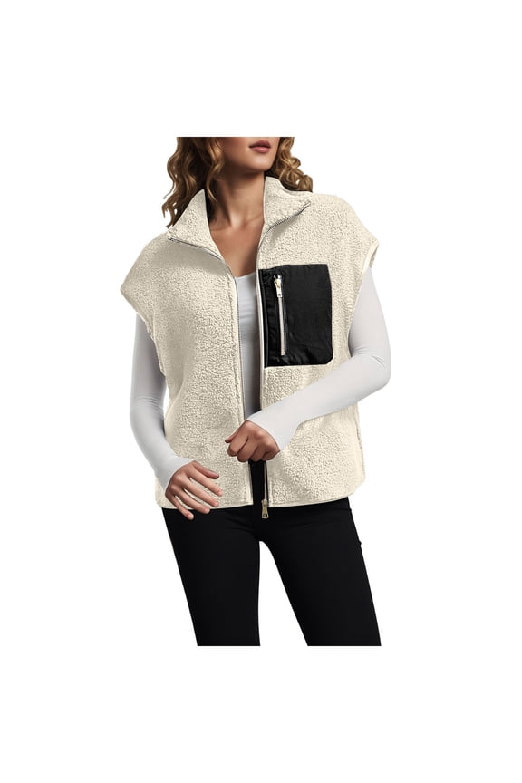 Womens Fleece Jacket Vest Sleeveless Fuzzy Sherpa Jackets Zip Up Oversized Casual Coats Fall Winter Womens Tops 2025 (White, XXL)