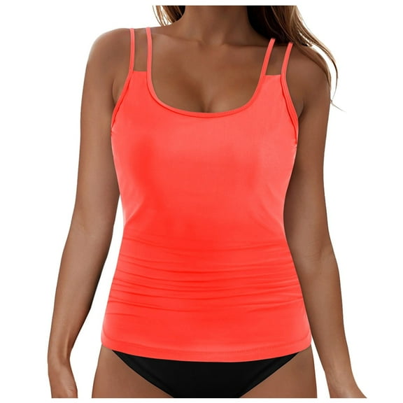 GEWSEY Womens Tankini Top Only Athletic Swim Top Modest Tankini Swimsuit No Bottom ( Red, XL)