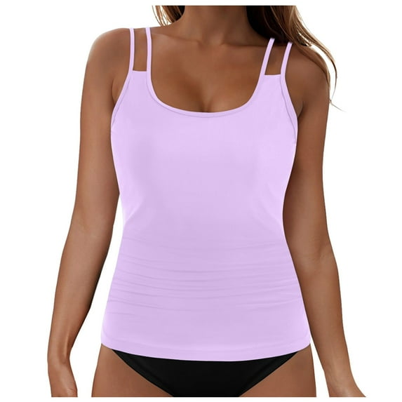 GEWSEY Womens Flowy Tummy Control Tankini Tops Only - Modest Bathing Suit Loose Fit Swimsuit Swim Tops No Bottom 2025 (Light Purple, M)