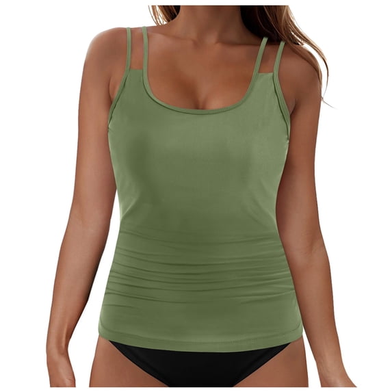 GEWSEY Womens Full Coverage Flowy Lightly Pad Tankini Tops Only Modest Bathing Suit Loose Fit Swimsuit Swim Tops No Bottom 2025 (Army Green, S)