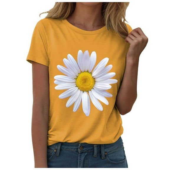 GEWSEY Womens Graphic Tees Sunflower Shirts Vintage Flower Graphic Tees Shirts Inspirational Tees Casual Faith Shirt Tops (Gold, L)