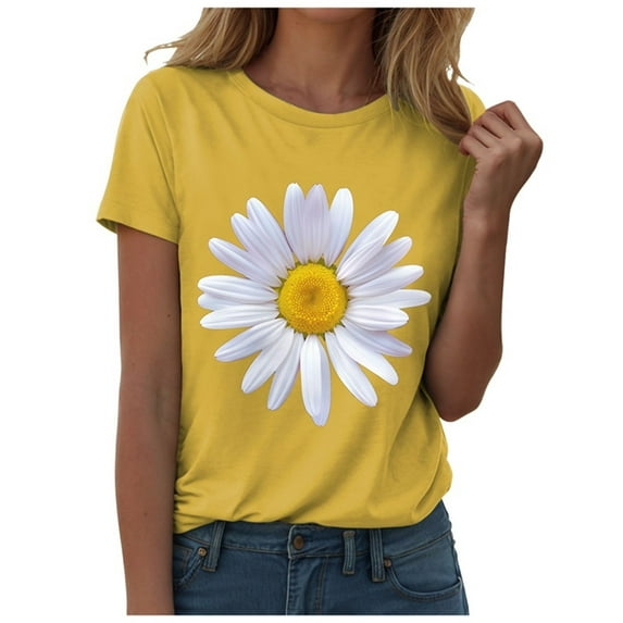 GEWSEY Womens Graphic Tees Sunflower Shirts Vintage Flower Graphic Tees Shirts Inspirational Tees Casual Faith Shirt Tops (Yellow, S)