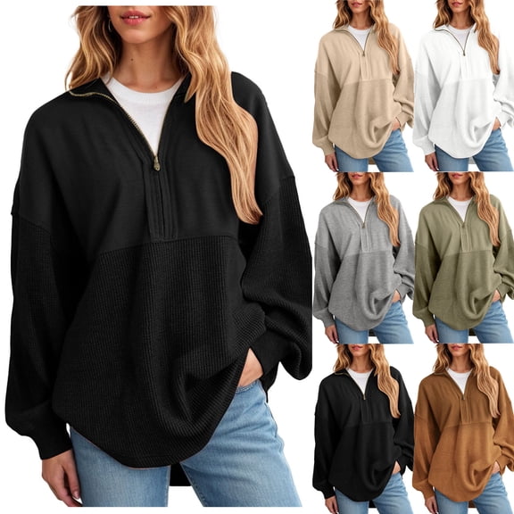GEWSEY Womens Half Zip Oversized Sweatshirts Fleece Hoodies 2025 Trendy Long Sleeve Pullover Tops Y2k Fall Outfits (Army Green, S)