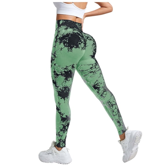 GEWSEY Womens High Waist Tummy Control Leggings Ruched Lift Yoga Pants Workout Tights (Green, L)