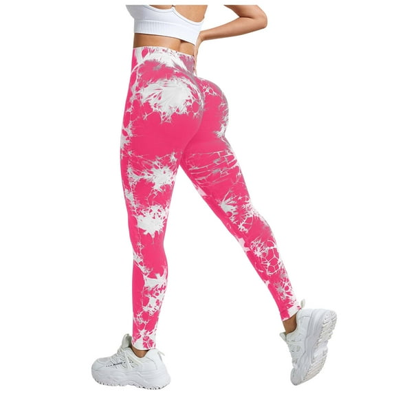 GEWSEY Womens High Waist Tummy Control Leggings Ruched Lift Yoga Pants Workout Tights (Hot Pink, L)