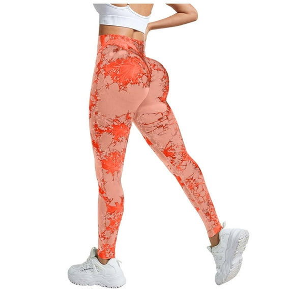 GEWSEY Womens High Waist Tummy Control Leggings Ruched Lift Yoga Pants Workout Tights (Orange, XL)