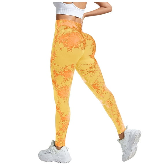 GEWSEY Womens High Waist Tummy Control Leggings Ruched Lift Yoga Pants Workout Tights (Yellow, S)