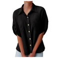 thumbnail image 1 of GEWSEY Womens Linen Button Down Shirts Short Sleeve Oversized Boyfriend Solid Tunic Tops Casual Dressy Tunics (Black, M), 1 of 7