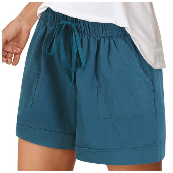 GEWSEY Womens Linen Shorts Wide Leg High Waisted Ruffle Draswtring Summer Beach Flowy Shorts with Pockets (Dark Green, XXL)