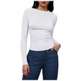 thumbnail image 1 of GEWSEY Womens Long Sleeve Shirts Fitted Tops Stretchy Base Layer Basic Tight Thermal Undershirt (White, M), 1 of 4