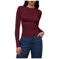 thumbnail image 1 of GEWSEY Womens Long Sleeve Shirts Fitted Tops Stretchy Base Layer Basic Tight Thermal Undershirt (Wine, M), 1 of 4