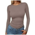 thumbnail image 1 of GEWSEY Womens Long Sleeve T-Shirts Trendy Basic Fitted Compression Going Out Crop Tops Fall Fashion Y2K Clothes 2025 Outfits (Brown, XS), 1 of 4