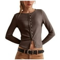 thumbnail image 1 of GEWSEY Womens Long Sleeve Tops Fall Lightweight Cardigan Cropped Going Out Shirts Ribbed Button Down Cute Trendy 2025 (Coffee, L), 1 of 6