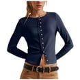 thumbnail image 1 of GEWSEY Womens Long Sleeve Tops Fall Lightweight Cardigan Cropped Going Out Shirts Ribbed Button Down Cute Trendy 2025 (Navy, L), 1 of 6