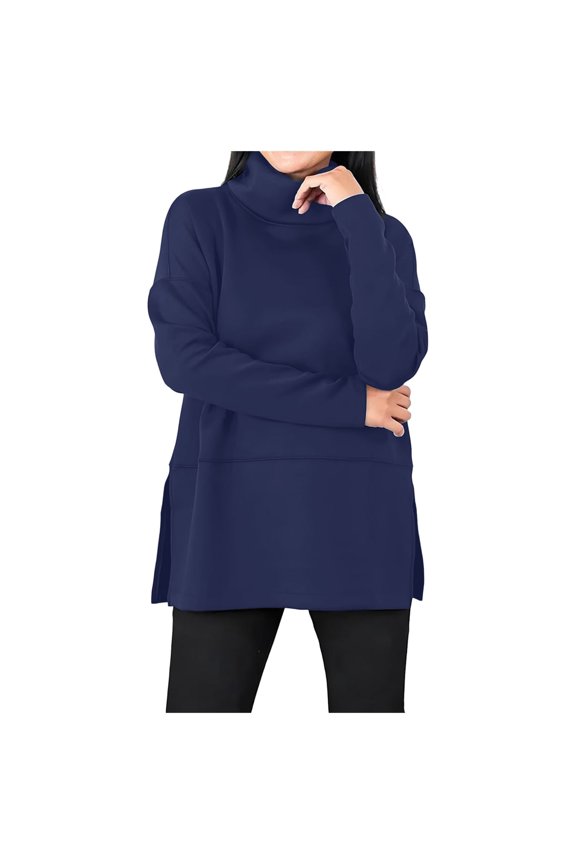 Womens Long Sleeve Tops Turtleneck Sweatshirt Fall Fashion 2025 Air Essentials Tunic Tops (Dark Blue, 4XL)