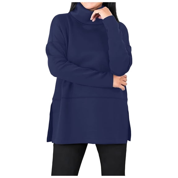 GEWSEY Womens Long Sleeve Tops Turtleneck Sweatshirt Fall Fashion 2025 Air Essentials Tunic Tops (Dark Blue, XXL)